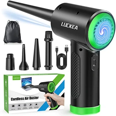 Abbildung von Elektrische Staubgebläse Druckluftspray für PC Reinigungsset LUCKEA 3 Gang Air Duster Luftdruckspray mit LED Licht, Tastatur Reinigung Druckluft Luftspray Laptop, Sofa, Auto, Bürogeräte