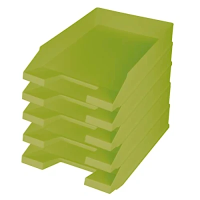 Abbildung von helit H2661653 Briefablage the green staff, DIN A4 C4, 5 Stück, hellgrün, Ablagefächer stapelbar aus recyceltem Kunststoff, Blauer Engel zertifiziert