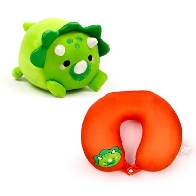 Abbildung von Puckator 2 in 1 Plüsch Reisekissen Huck der Dinosaurier Swapseazzz, grün, Standard