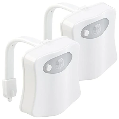 Abbildung von Lunartec WC Beleuchtung: 2er Pack LED Toilettenlicht mit Licht und Bewegungssensor (WC Nachtlicht, Licht, Batterieleuchte Bewegungsmelder)