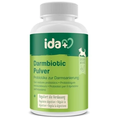 Abbildung von Ida Plus Darmbiotic Pulver Probiotika zur Darmsanierung für den Hund + Präbiotika Darmflora aufbauen nach Durchfall gesunde aktive Darmbakterien Immunsystem Regulierung Verdauung 180g