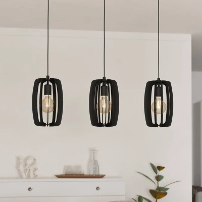 Abbildung von Eglo 900505 Hängeleuchte BAJAZZARA Holz schwarz E27 3X40W L:89cm B:19cm H:110cm dimmbar