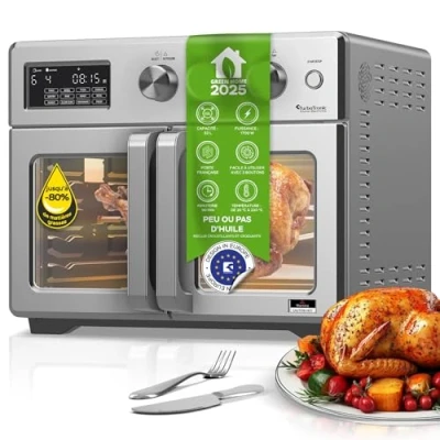 Abbildung von TurboTronic by Z Line Minibackofen Heißluftofen 32L mit Drehspieß Umluft, Power Heissluftfritteuse Airfryer ab 25C