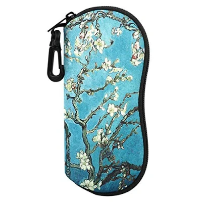 Abbildung von MoKo Brillenetui [Ultra Lightweight] Neopren Reißverschluss Sonnenbrille Tasche mit Gürtelclip für Brillen, Rahmen, Tragbare Case Schlüssel, Bleistifte, Karten, Aprikose Blume