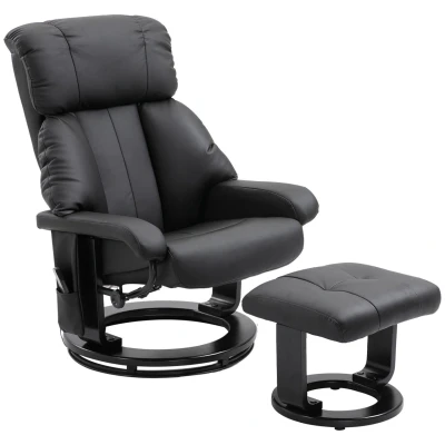 Abbildung von HOMCOM Massagesessel Fernsehsessel, Hocker, aus Kunstleder, Kann sitzen, um 360 drehen (Liegesessel, 2 St., Relaxliege), für Wohnbereich, Cremeweiß