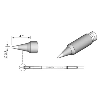 Abbildung von JBC Lötspitze Serie C210, Rundform, C210003/Ø 0,6 mm, gerade C210003 (Lötkartusche Lötpatrone Loetspitze Loetkartusche Loetpatrone T210 A AD2210 2210 C210)