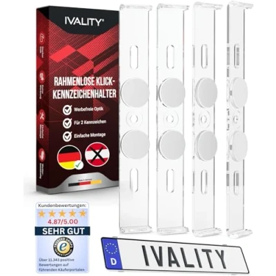 Abbildung von IVALITY® Kennzeichenhalter Rahmenlos Nummernschildhalterung für 2X deutsche Kennzeichen, Universal Nummernschildhalter, Kfz Kennzeichen Halterung, 100% legal und Made in Germany…
