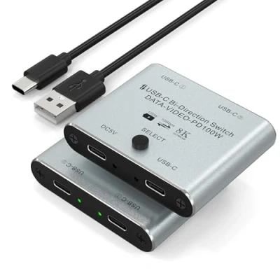 Abbildung von 8K USB C Switch Switcher for 2 Computers Bi Directional KVM Splitter 8K@60Hz/4K@144Hz Video Transfer+100W Charging+10Gbps Data, with Power Cable