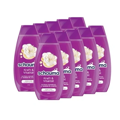 Abbildung von Schauma Schwarzkopf Aufbau Shampoo Kraft &amp; Vitalität (10x 400 ml), Haarshampoo kräftigt die Haarstruktur, für feines oder schwaches Haar, mit Baobab Öl Biotin