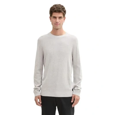 Abbildung von TOM Tailor Strukturierter Rundhals Strickpullover, Herren, Größe: Medium, Light stone grey melange