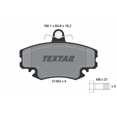 Abbildung von TEXTAR 2146306 Bremsbelagsatz nicht für Verschleißwarnanzeiger vorbereitet mit Bremssattelschrauben RENAULT: TWINGO 1, CLIO 2, Megane Scenic