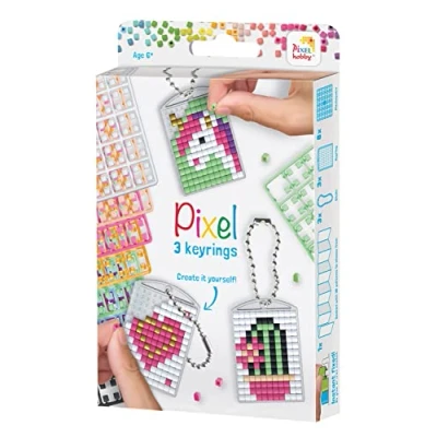 Abbildung von Pixel P20131 Schlüsselanhänger für Kinder zum Selbstgestalten, Motiv Mädchen, kinderleichtes Stecksystem, ohne Bügeln u. Kleben, Steinchen aus Biokunststoff