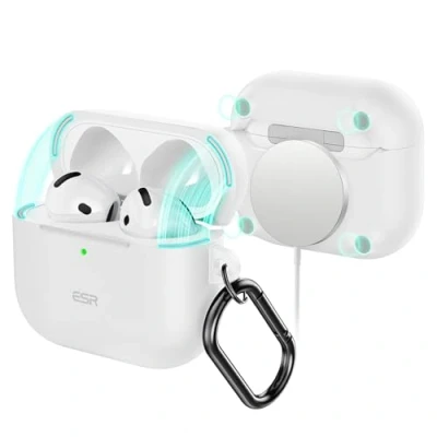 Abbildung von ESR für AirPods 4 Hülle (HaloLock), Kompatibel mit 4. Generation (2024) (USB C), Unterstützt kabelloses Laden, Schutzhülle Karabinerhaken, Cloud Serie, Weiß