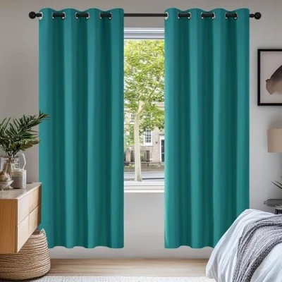 Abbildung von Deconovo Verdunkelungsvorhänge Kälteschutz Vorhang Blickdicht Ösenvorhang Extra Warm, 175x140cm(HöhexBreite), Türkis, 2er Set