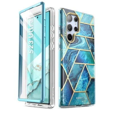 Abbildung von i Blason Glitzer Hülle für Samsung Galaxy S23 Ultra 5G Handyhülle Bumper Case 360 Grad Schutzhülle Glänzend Cover [Cosmo] mit Integriertem Displayschutz 2023 Ausgabe (Ocean)