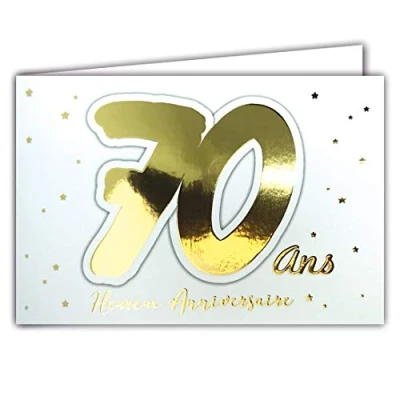 Abbildung von Afie 69 2207 Glückwunschkarte zum 70. Geburtstag mit goldenen Sternen auf weißem Hintergrund, Umschlag; Format geschlossener Karte 17 x 11,5 cm