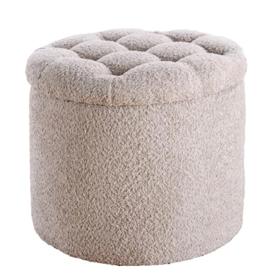 Abbildung von riess ambiente Sitzhocker MODERN BAROCK 50cm champagner · Aufbewahrungskorb mit Bouclé Bezug (Einzelartikel, 1 St), zylinderförmig rund abnehmbarer Deckel Stauraum Wohnzimmer