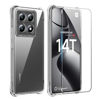 Abbildung von FDHYFGDY Schutzhülle für Xiaomi 14T Hülle + 1x Schutzfolie Panzerglas, transparente stoßfeste Silikon Handyhülle, klare, weiche TPU Stoßstangenabdeckung Case Handyhülle