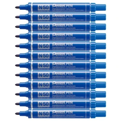 Abbildung von Pentel N50 Permanentmarker Rundspitze 1,5 2 mm Strichbreite 12 Stück blau
