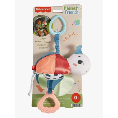 Abbildung von Fisher Price Flotte Schildkröte Plüsch Kinderwagenspielzeug mit Federbewegung und Rasselgeräuschen, 80% aus recyceltem Stoff BPA freiem Beißring, in FSC zertifizierter Verpackung, HKD62