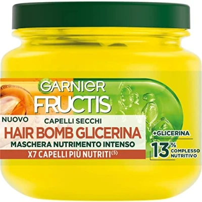 Abbildung von Garnier Fructis Nährende Maske für trockenes und strapaziertes Haar, weicher glänzender Effekt, mit Sheabutter, Hair Bomb Glycerin, 320 ml