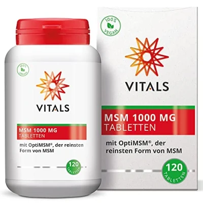 Abbildung von Vitals MSM 1000mg 120 Tabletten mit OptiMSM von Bergstrom Nutrition dem Experten schlechthin, der reinsten Form MSM. Am meisten in Wissenschaft und Forschung eingesetzt.