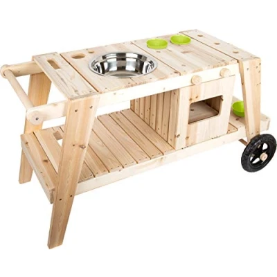 Abbildung von small foot Matschküche aus massivem und witterungsbeständigem Holz für Kinder ab 3, Outdoorküche mit Rädern, 11665 104 x 59 54 cm