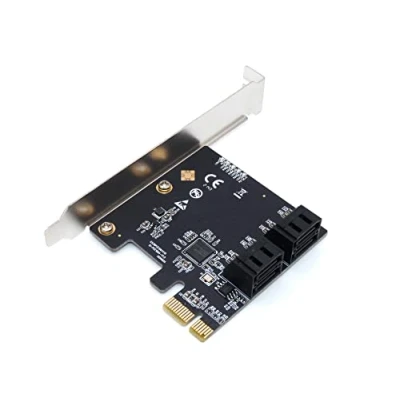 Abbildung von Computer District Controller Karte mit 4 Ports SATA III (SATA3) PCI Express 3.0 x1 / PCIe E Chipsatz ASM1064 Low und High Profile Winkel + 2 Kabel