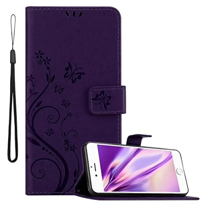 Abbildung von Cadorabo Hülle kompatibel mit Apple iPhone 6 Plus / 6S Blumen Design aus Kunst Leder Flip Klappbare Magnetische [Kartenfächern] Cover für Tasche in Lila
