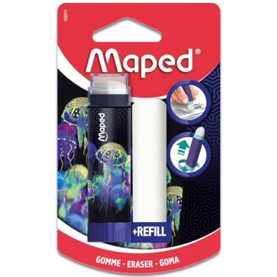 Abbildung von Maped Weißer Radiergummi Deepsea Paradise einziehbarer Radiergummi, geschützt und effizient sehr praktisches Drehsystem 1 Nachfüllpack inklusive, ohne PVC Phthalat