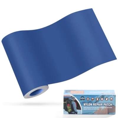 Abbildung von Nylon Selbstklebende Patches, OAZ 1 Rolle 10x160cm Selbstklebender Wasserdichte Reparatur Patch, Flicken Selbstklebend Blau, für Zelte, Daunenjacke, Schlafsack, Tasche