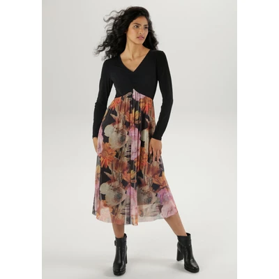 Abbildung von Aniston SELECTED Midikleid, mit Raffung am V Ausschnitt NEUE KOLLEKTION