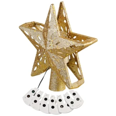 Abbildung von infactory Christbaumspitze: LED Weihnachtsstern Baumspitze mit Projektor, Gold (Weihnachtsbaumspitze, Silber Glitzer Weihnachten, Beamer)