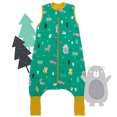 Abbildung von schlummersack Schlafsack mit Füßen Bio Baumwolle Sommer 1 Tog 90 cm dünn Waldtiere Kinder Beinen und verlängerten Bündchen eine Körpergröße 100cm