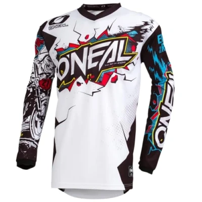 Abbildung von O&#039;NEAL Motocross Trikot Enduro Motorrad Passform für Maximale Bewegungsfreiheit, Eingenähter Ellbogenschutz, Atmungsaktiv Element Jersey Villain Erwachsene Weiß Größe M