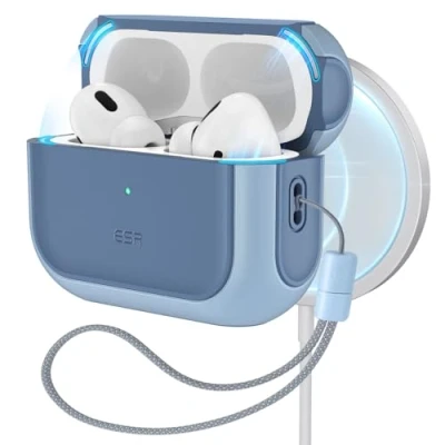 Abbildung von ESR AirPod Pro Hülle (HaloLock), Kompatibel mit AirPods 2. Generation/1. Generation (2023/2022/2019), MagSafe, Sturzschutz, Magnetischer Deckel für Pro, Orbit Serie, Blau