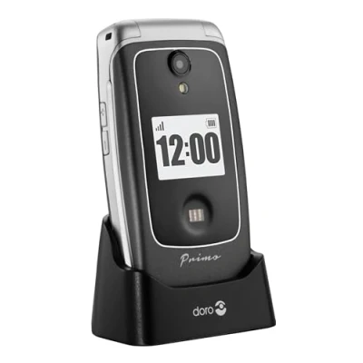 Abbildung von Primo 418 by Doro graphit GSM Großtasten Mobiltelefon mit froßem Farbdisplay, Fallsensor, Taschenlampe, FM Radio, Kalender, inkl. Tischladestation