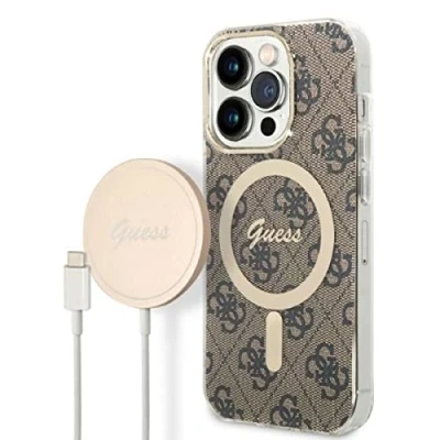 Abbildung von Guess Bündeln GUBPP14LH4EACSW Hülle und Ladegerät iPhone 14 Pro 6,1&quot; braun Hard case 4G Print