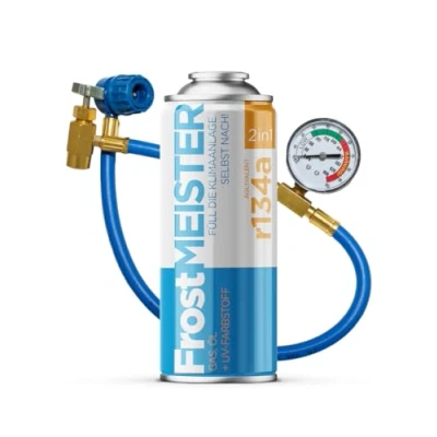Abbildung von FrostMEISTER 2in1 Auto Klimaanlagen Nachfüllset 400 ml inkl. Manometer Schlauch für R134a (19952016) Schnelle, Einfache &amp; Sichere Anwendung