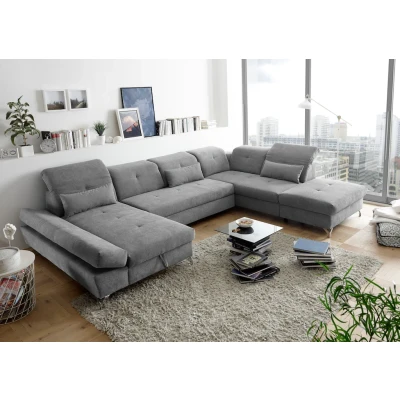 Abbildung von Stella Trading MELFI Wohnlandschaft in U Form, Stoffbezug Schlamm Ausziehbares Sofa mit Schlaffunktion &amp; Bettkasten 350 x 73 (96) 245 cm (B/H/T)