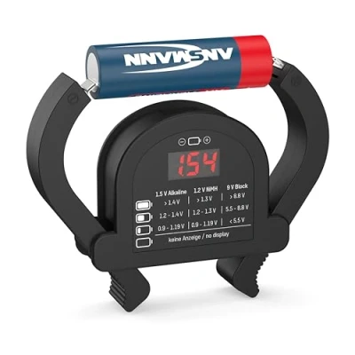 Abbildung von ANSMANN Battery Tester / Zuverlässiges Batterie &amp; Akkutestgerät zum Anzeigen der verbleibenden Kapazität Kapazitätsanzeige für Akkus, Batterien Knopfzellen Funktioniert komplett ohne Strom