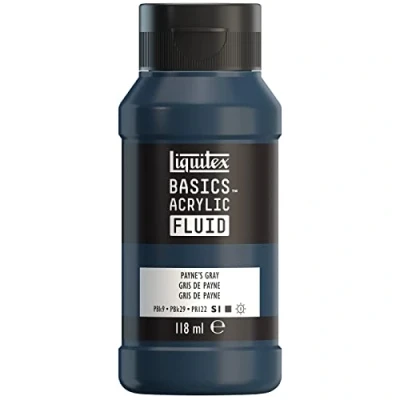 Abbildung von Liquitex 8870415 Basics Fluid Acrylfarbe mit fließender Konsiszenz, schnell trocknend, lichtecht, wasserfest, auf Wasserbasis, 118ml Flasche Payne&#039;s Grau