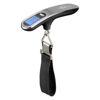 Abbildung von Goobay 71883 Digitale Kofferwaage Gepäckwaage mit heller LCD Anzeige und Tara Funktion für Gepäck bis 50kg, bequemer Handgriff liegt perfekt in der Hand, Reisen / Familienleben geeignet, Silber