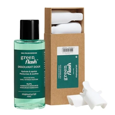 Abbildung von MANUCURIST Duo Wasserbasierter Entferner 100 ml und Entfernerklemmen für Semi Permanenten Green Flash Nagellack &amp; + Schnellentfernungsklammern in 1 Minute