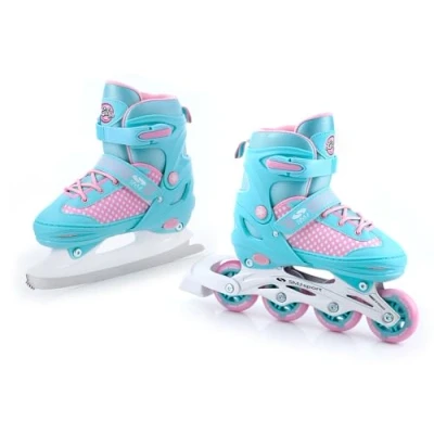Abbildung von SMJ Lily Kinder Mädchen Set 2in1 Inliner/Schlittschuhe VERSTELLBAR ABEC 7 Rollschuhe Inlineskates umbaubar zu Eislaufschuhe Türkis/Rosa (M (34 37))