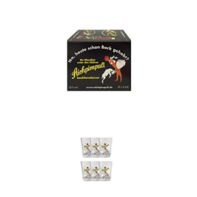 Abbildung von Stichpimpuli bockforcelorum Speziallikör 20 x 0,02 Liter Miniaturen + Shot Gläser mit Schriftzug und Eichstrich 2 cl 6 Stück