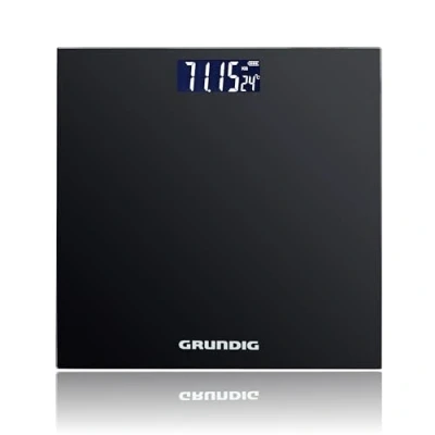 Abbildung von Grundig Personenwaage Digital Waage Personen bis 180 kg Wage für Körpergewichtsmessungen in kg/lb Körperwaage 500 g genau Digitalwaage mit Digitalanzeige Schwarz Glas