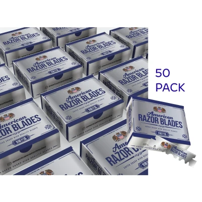 Abbildung von The Shave Factory American Razor Blades ultrascharfe Rasierklingen mit einer Schneide für professionelle Friseure, ideal die Präzisionsrasur und Bartpflege, langlebig, 100er Packung