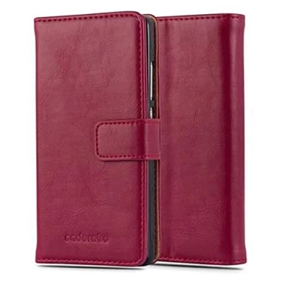 Abbildung von Cadorabo Hülle kompatibel mit Huawei P8 LITE 2015 aus Premium Kunst Leder Flip Klappbare Stoßfeste Magnetische [Standfunktion] [Kartenfächern] Cover für Tasche in Rot