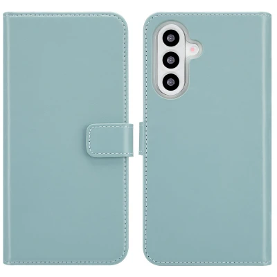 Abbildung von Samsung Galaxy A26 Hülle Echtleder Selencia Klapphülle Handyhülle Hellblau